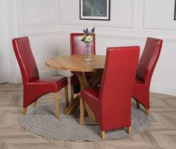 Thats Furniture Oregon Round Oak Dining Table & 4 Lola Leather Chairs in Red - thumbnail 3