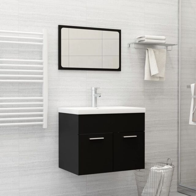 Berkfield Home 2 Piece Bathroom Furniture Set Black Engineered Wood - image 1