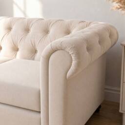 Sofaya Hampton 4 Seater L Shape Chesterfield Sofa Velvet Left Hand Chaise in Cream - Size: 4 Person - thumbnail 6