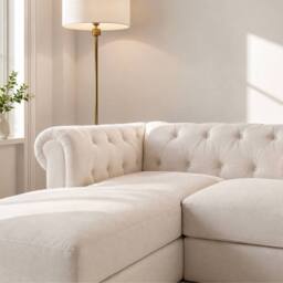 Sofaya Hampton 4 Seater L Shape Chesterfield Sofa Velvet Left Hand Chaise in Cream - Size: 4 Person - thumbnail 4