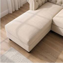 Sofaya Hampton 4 Seater L Shape Chesterfield Sofa Velvet Left Hand Chaise in Cream - Size: 4 Person - thumbnail 5