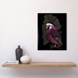 "Artery8 Wall Art Print Tropical Bird Jungle Deep Green Linocut Retro Vintage Art Framed in Black - Size: W12"" x H16""" - thumbnail 2