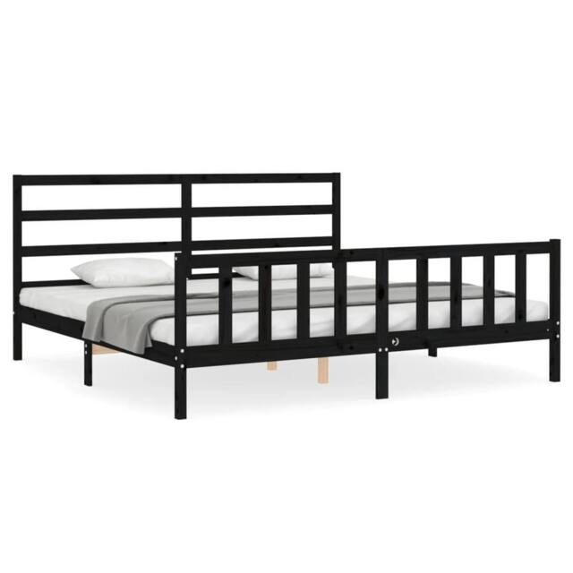 Berkfield Home Bed Frame with Headboard Black 200x200 cm Solid Wood - image 1