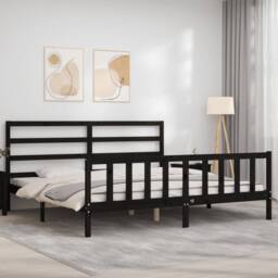 Berkfield Home Bed Frame with Headboard Black 200x200 cm Solid Wood - thumbnail 4