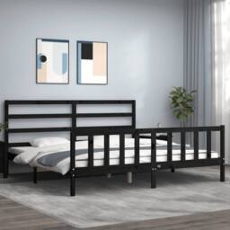 Berkfield Home Bed Frame with Headboard Black 200x200 cm Solid Wood - thumbnail 2