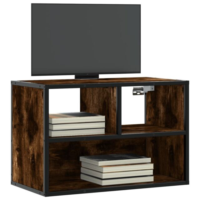 Berkfield Home TV Cabinet Smoked Oak 60x31x39.5 cm Engineered Wood & Metal in Brown - image 1