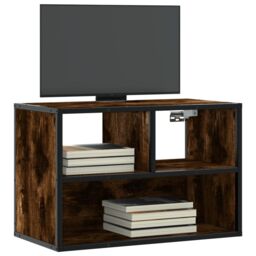 Berkfield Home TV Cabinet Smoked Oak 60x31x39.5 cm Engineered Wood & Metal in Brown - thumbnail 1