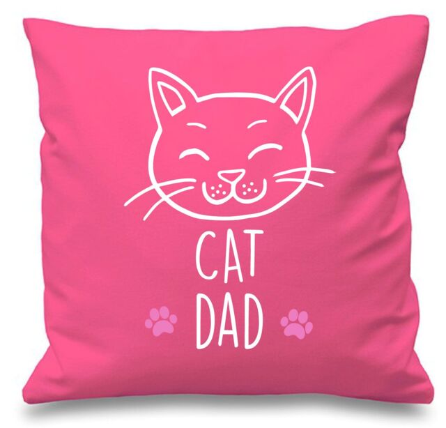 "60 SECOND MAKEOVER Pink Cushion Cover Cat Dad 16"" x 16"" Mum Friend Gift Decorative - Size: 40 cm x 40 cm"