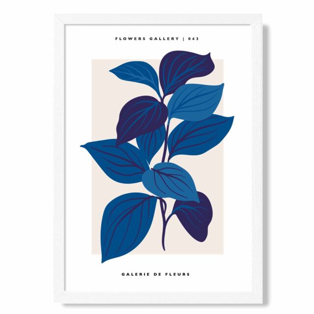 ARTZE Blue Botanicals Flower Market Exhibition Framed Print SIZE: A4 with White Frame in Mid Blue - Size: A2 - image 1