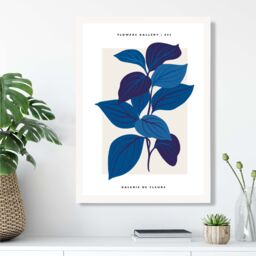 ARTZE Blue Botanicals Flower Market Exhibition Framed Print SIZE: A4 with White Frame in Mid Blue - Size: A2 - thumbnail 2