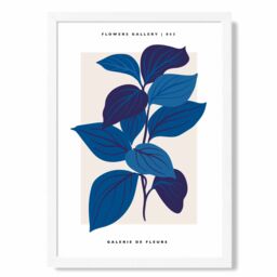 ARTZE Blue Botanicals Flower Market Exhibition Framed Print SIZE: A4 with White Frame in Mid Blue - Size: A2 - thumbnail 1