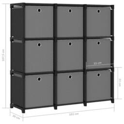 Berkfield Home Modern 9-Cube Display Shelf with Boxes Black 103x30x107.5 cm Fabric - thumbnail 9