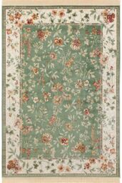THE RUGS Oriental Velvet Floral Vintage Fringed Soft Pile Living Room Rug in Green - Size: 195 cm x 290 cm