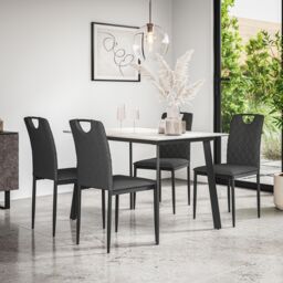 More4Homes Haydon Extending Dining Table & Chairs- White Marble Effect Table Top w Black Legs + Monza Linen Dining Chair Set Of 6 in Charcoal - thumbnail 2