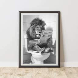 60 SECOND MAKEOVER Lion On The Toilet Animal Print - Size: A4 - thumbnail 1