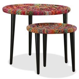 Berkfield Home Coffee Table Set 2 Pieces Chindi Weave Details Multicolour - thumbnail 5