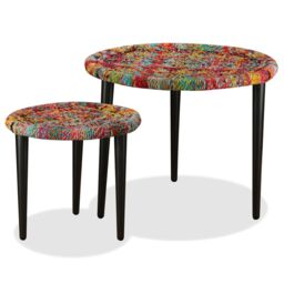 Berkfield Home Coffee Table Set 2 Pieces Chindi Weave Details Multicolour
