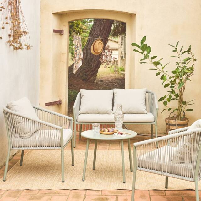 sweeek 4-seater garden sofa set in steel & resin ropes in Beige - image 1