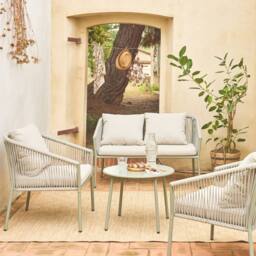 sweeek 4-seater Garden Sofa Set In Steel & Resin Ropes in Beige - thumbnail 3