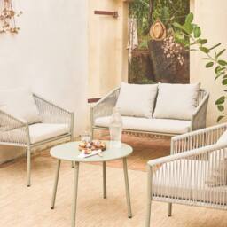 sweeek 4-seater Garden Sofa Set In Steel & Resin Ropes in Beige - thumbnail 4