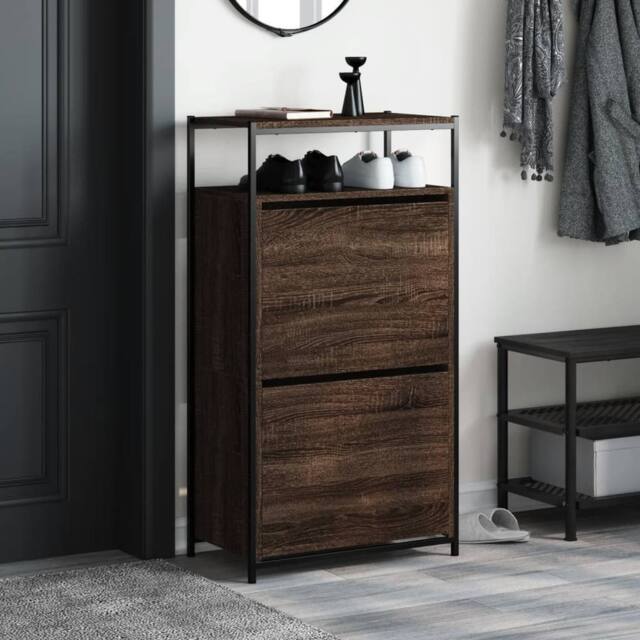 Berkfield Home Shoe Cabinet Brown Oak 60x34x112 Engineered Wood - image 1