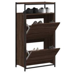 Berkfield Home Shoe Cabinet Brown Oak 60x34x112 Engineered Wood - thumbnail 2