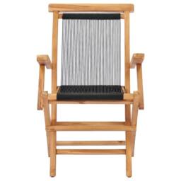 Berkfield Home Folding Garden Chairs 2 pcs Solid Teak Wood & Rope in Black - thumbnail 3