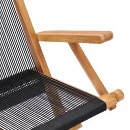 Berkfield Home Folding Garden Chairs 2 pcs Solid Teak Wood & Rope in Black - thumbnail 6