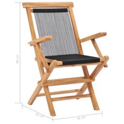 Berkfield Home Folding Garden Chairs 2 pcs Solid Teak Wood & Rope in Black - thumbnail 8