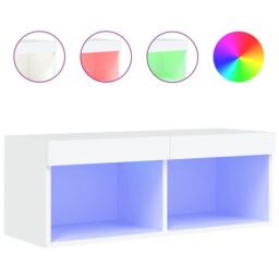 Berkfield Home TV Cabinet with LED Lights White 80x30x30 cm - Size: 80 x 30 x 30 cm - thumbnail 2