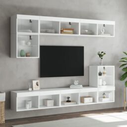 Berkfield Home TV Cabinet with LED Lights White 80x30x30 cm - Size: 80 x 30 x 30 cm - thumbnail 4