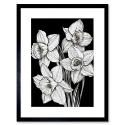 "Artery8 Wall Art Print Daffodil Wildflower Plant Blooms Black & White Artwork Framed 9X7 Inch - Size: W7"" x H9""" - thumbnail 1