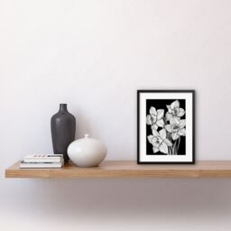 "Artery8 Wall Art Print Daffodil Wildflower Plant Blooms Black & White Artwork Framed 9X7 Inch - Size: W7"" x H9""" - thumbnail 2