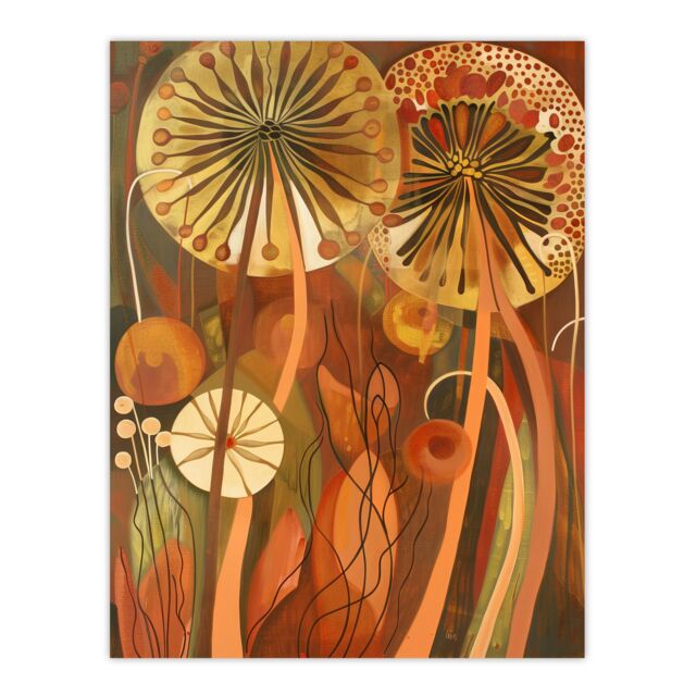 "Artery8 Autumnal Wildflower Garden Dandelions Painting Wall Art Print in Orange - Size: W24"" x H32""" - image 1