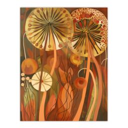 "Artery8 Autumnal Wildflower Garden Dandelions Painting Wall Art Print in Orange - Size: W24"" x H32""" - thumbnail 1