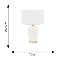 ValueLights India Fabric Drum Shade on Rounded White Confetti Glass Table Lamp with LED Bulb - thumbnail 5
