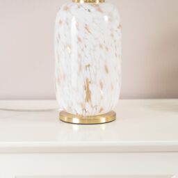 ValueLights India Fabric Drum Shade on Rounded White Confetti Glass Table Lamp with LED Bulb - thumbnail 3
