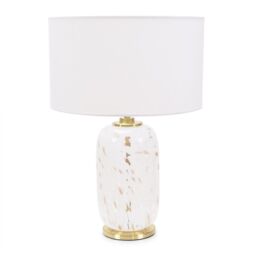 ValueLights India Fabric Drum Shade on Rounded White Confetti Glass Table Lamp with LED Bulb - thumbnail 2
