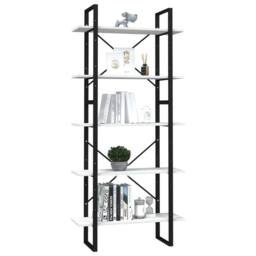 Berkfield Home Modern 5-Tier Book Cabinet White 80x30x175 cm Pinewood - Size: 80 x 30 x 175 cm - thumbnail 1