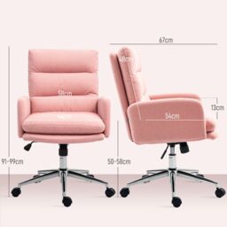 HOMCOM Upholstered Desk Chair with Height Adjustable, Pink - thumbnail 3