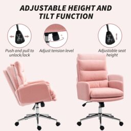HOMCOM Upholstered Desk Chair with Height Adjustable, Pink - thumbnail 6