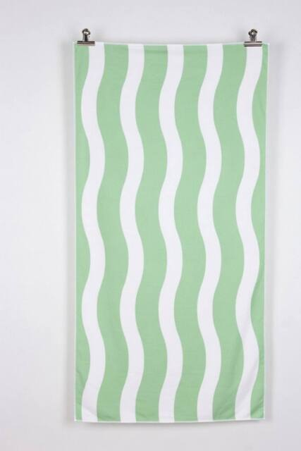 Dyzi Wavy Stripe Cotton Beach Towel Soft Absorbent Quick Dry 70x152cm in Green - Size: 70x152 cm - image 1