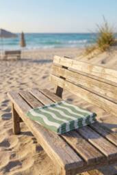 Dyzi Wavy Stripe Cotton Beach Towel Soft Absorbent Quick Dry 70x152cm in Green - Size: 70x152 cm - thumbnail 4