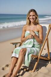 Dyzi Wavy Stripe Cotton Beach Towel Soft Absorbent Quick Dry 70x152cm in Green - Size: 70x152 cm - thumbnail 3