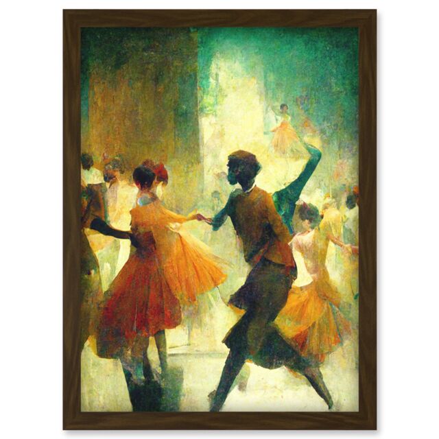 Artery8 1950's Jazz Club Dancers Degas Style Painting Artwork Framed Wall Art Print A4 in Brown - image 1