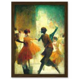 Artery8 1950's Jazz Club Dancers Degas Style Painting Artwork Framed Wall Art Print A4 in Brown - thumbnail 1