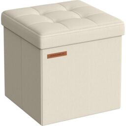 SONGMICS Small Foldable Storage Ottoman Foot Rest Compact Living Room Dorm in Light Sand - thumbnail 5