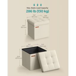 SONGMICS Small Foldable Storage Ottoman Foot Rest Compact Living Room Dorm in Light Sand - thumbnail 2