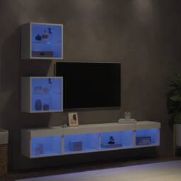 Berkfield Home Modern 5 Piece TV Wall Units with LED White Engineered Wood - thumbnail 2