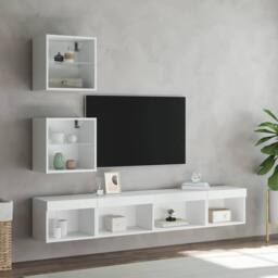 Berkfield Home Modern 5 Piece TV Wall Units with LED White Engineered Wood - thumbnail 4